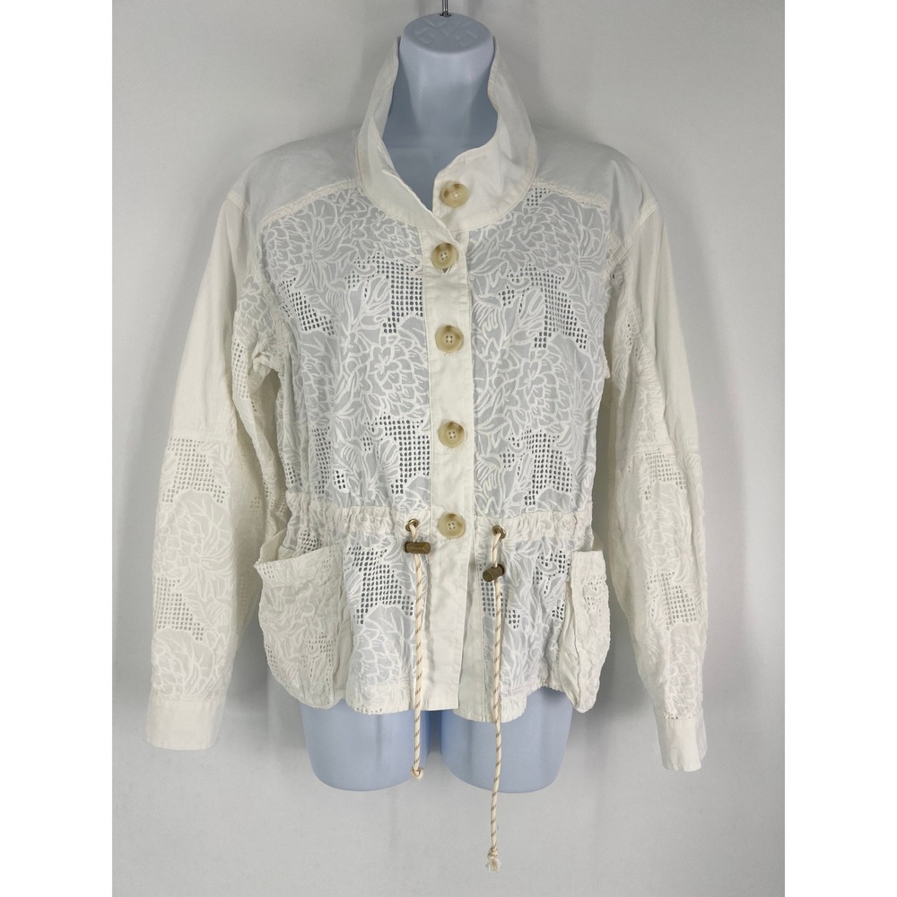 Anthropologie Eyelet Jacket S White Floral Embroidery Anorak Boho Cottagecore
